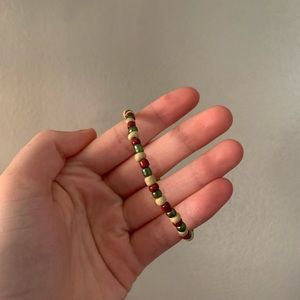 Boho hippie red tan and green beaded wire grunge bracelet